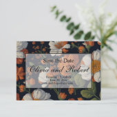 Elegant sinaasappel wit zwart  bloemig save the date (Staand voorkant)