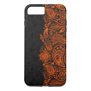 Elegant sinaasappel & Zwart Bloemen Paisley Kant iPhone 8/7 Plus Hoesje