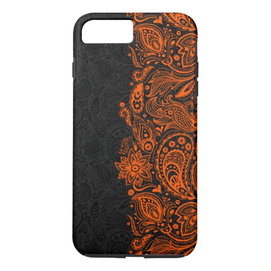 Elegant sinaasappel & Zwart Bloemen Paisley Kant Case-Mate iPhone Case (Achterkant)
