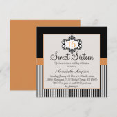 Elegant Sinaasappel & Zwart Chic Sweet 16 Uitnodig Kaart (Voorkant / Achterkant)