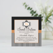 Elegant Sinaasappel & Zwart Chic Sweet 16 Uitnodig Kaart (Staand voorkant)