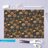 Elegant Sinaasappel Zwart Herfst Bloemen Tissuepapier (Craft)