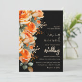 Elegant Sinaasappel & Zwart Waterverf Bloemenbruil Kaart (Staand voorkant)