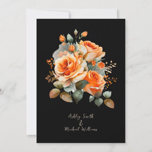 Elegant Sinaasappel & Zwart Waterverf Bloemenbruil Kaart (Achterkant)