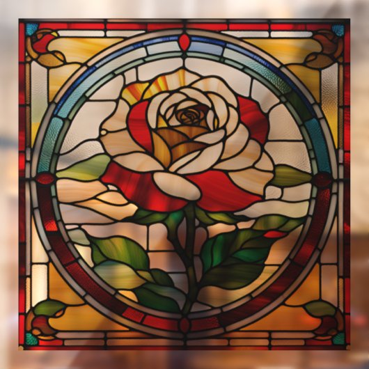 Elegant single Roos faux Glas in lood Raamsticker (Vel 2)
