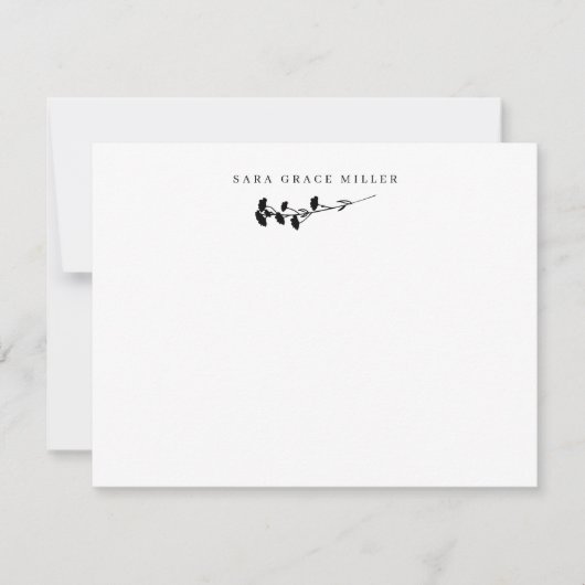 Elegant Single Stem Flower Black en White Flat Notitiekaartje (Voorkant)
