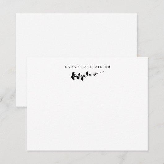 Elegant Single Stem Flower Black en White Flat Notitiekaartje (Voorkant / Achterkant)