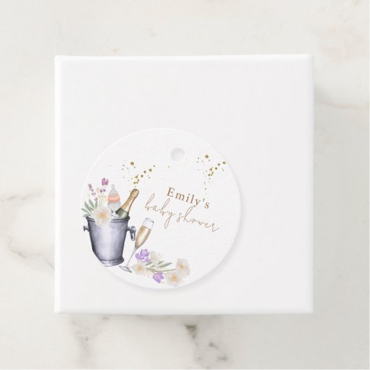 Elegant Sip & See Champagne Bottle Baby shower Bedankjes Labels (In situ)