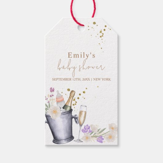 Elegant Sip & See Champagne Bottle Baby shower Cadeaulabel (Voorkant)