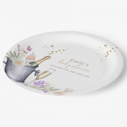 Elegant Sip & See Champagne Bottle Baby shower Papieren Bordje (Gekanteld)