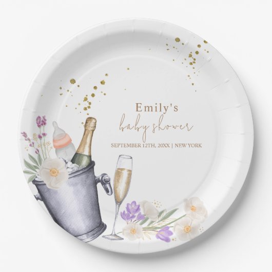 Elegant Sip & See Champagne Bottle Baby shower Papieren Bordje (Voorkant)