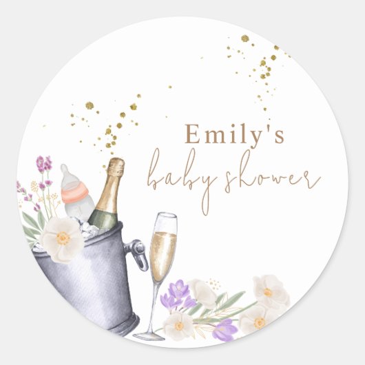 Elegant Sip & See Champagne Bottle Baby shower Ronde Sticker (Voorkant)