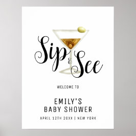 Elegant Sip & See Martini Baby shower Welkom Poster