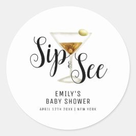 Elegant Sip & See Martini Cocktail Baby shower Ronde Sticker