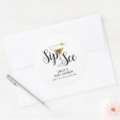 Elegant Sip & See Martini Cocktail Baby shower Ronde Sticker (Envelop)