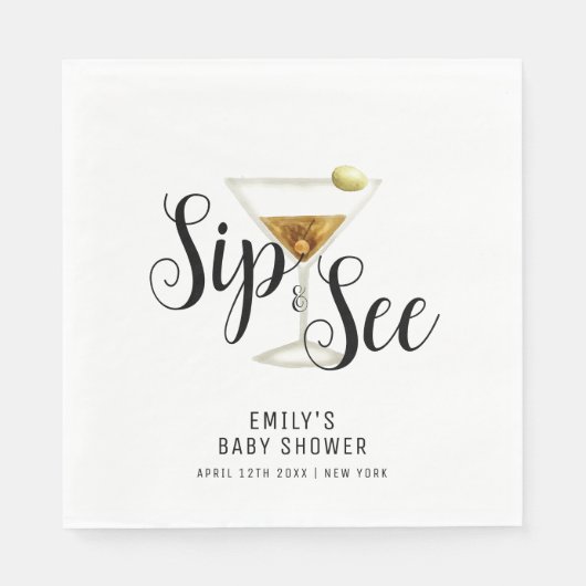 Elegant Sip & See Martini Cocktail Baby shower Servet (Voorkant)