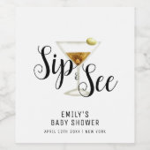 Elegant Sip & See Martini Cocktail Baby shower Wijn Etiket (Enkel label)