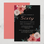 Elegant Sixty and Fabulous Coral roos Verjaardag Kaart (Voorkant / Achterkant)