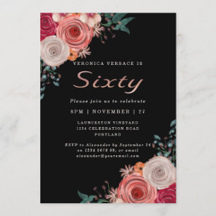 Elegant Sixty and Fabulous Coral roos Verjaardag Kaart