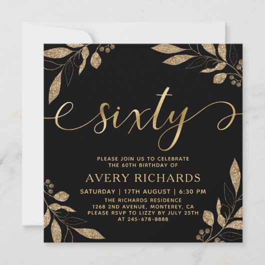 Elegant Sixty Gold Script Black 60e verjaardag Kaart (Voorkant)