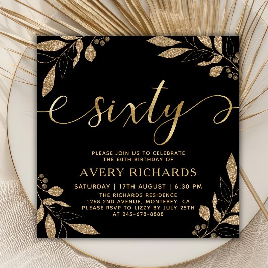 Elegant Sixty Gold Script Black 60e verjaardag Kaart