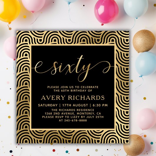 Elegant Sixty Script Zwart en Goud 60e verjaardag Kaart