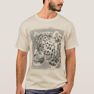 Elegant Sjabloon Luipaard Hoofd Mannen Zand Kleur T-shirt