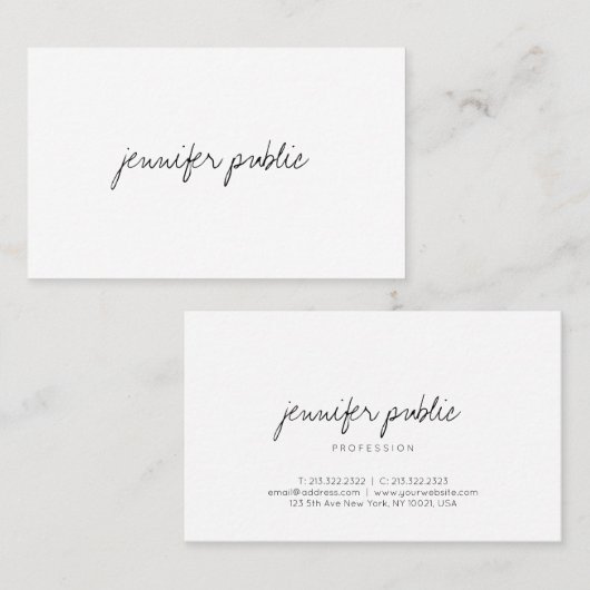 Elegant Sjabloon Modern Handschrift Script Eenvoud Visitekaartje (Voorkant / Achterkant)