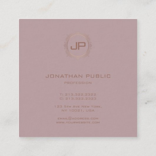 Elegant Sjabloon Moderne monogram Professional Vierkante Visitekaartje (Achterkant)