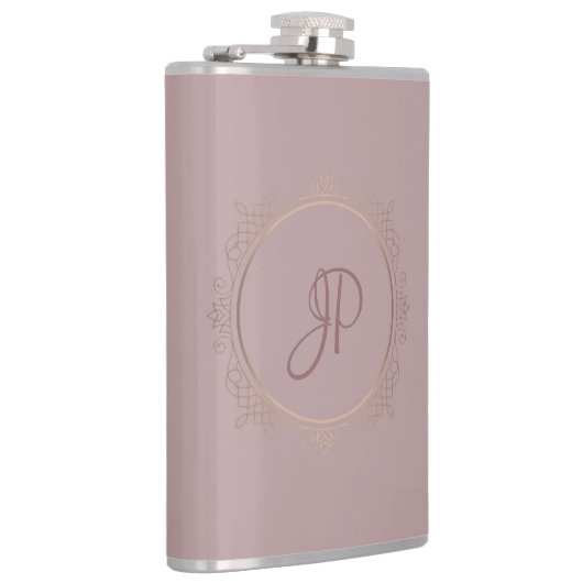 Elegant Sjabloon Roos Gold Monogramed Heupfles (Rechts)