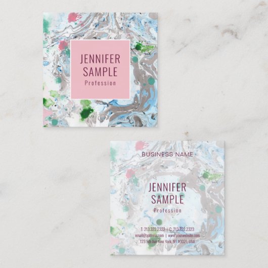 Elegant Sjabloon Roze Blauw Groen Trendy Modern Vierkante Visitekaartje (Voorkant / Achterkant)