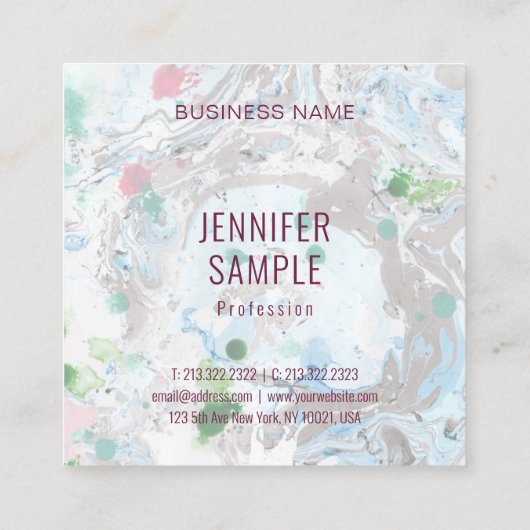 Elegant Sjabloon Roze Blauw Groen Trendy Modern Vierkante Visitekaartje (Achterkant)