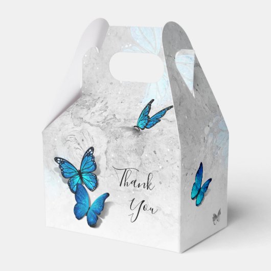 Elegant Sjabloon Silver en Blue Butterfly Bedankdoosjes (Achterkant)