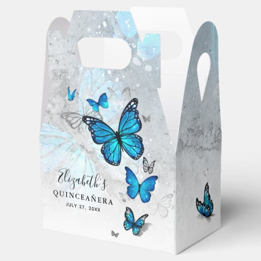 Elegant Sjabloon Silver en Blue Butterfly Bedankdoosjes (Geopend)