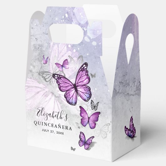 Elegant Sjabloon Silver en Paarse vlinder Bedankdoosjes (Geopend)