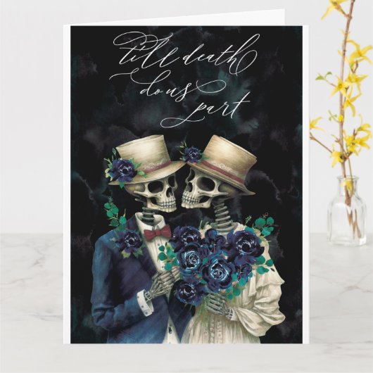 Elegant skelet Eucalyptus Halloween Jubileum Kaart (Gele Bloem)