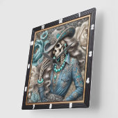 Elegant Skelet Portret Bloemen Achtergrond Vierkante Klok (Hoek)