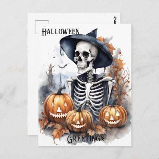 Elegant Skeleton Halloween Waterverf Briefkaart (Voorkant / Achterkant)
