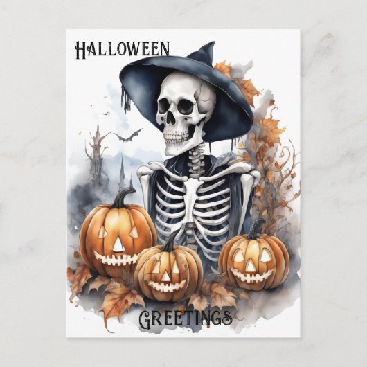 Elegant Skeleton Halloween Waterverf Briefkaart (Voorkant)