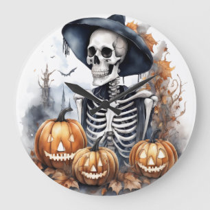 Elegant Skeleton Halloween Waterverf Grote Klok