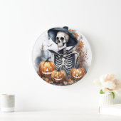 Elegant Skeleton Halloween Waterverf Grote Klok (Huis)