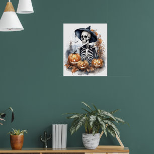 Elegant Skeleton Halloween Waterverf Poster