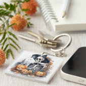 Elegant Skeleton Halloween Waterverf Sleutelhanger (Voorkant Rechts)