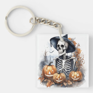 Elegant Skeleton Halloween Waterverf Sleutelhanger