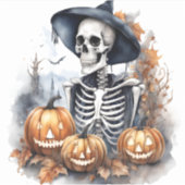 Elegant Skeleton Halloween Waterverf Sticker (Voorkant)