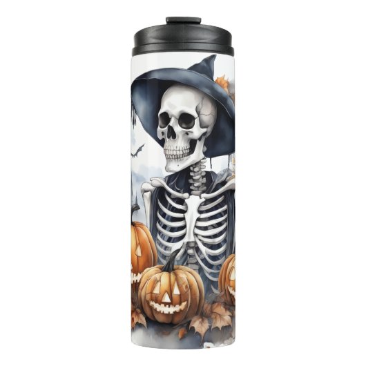 Elegant Skeleton Halloween Waterverf Thermosbeker (Voorkant)