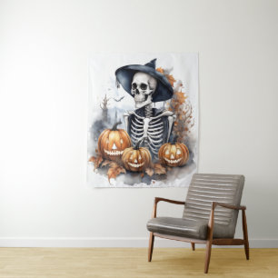 Elegant Skeleton Halloween Waterverf Wandkleed