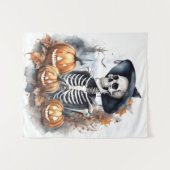Elegant Skeleton Halloween Waterverf Wandkleed (Voorkant (horizontaal))