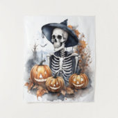 Elegant Skeleton Halloween Waterverf Wandkleed (Voorkant)