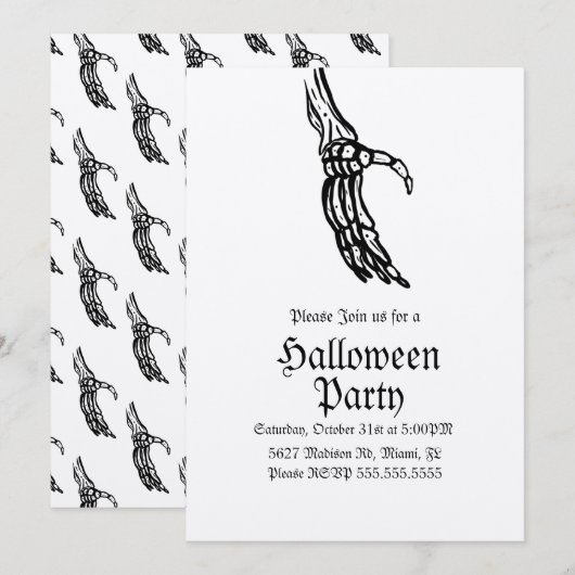 Elegant Skeleton Hands Halloween Birthday Party Kaart (Voorkant / Achterkant)